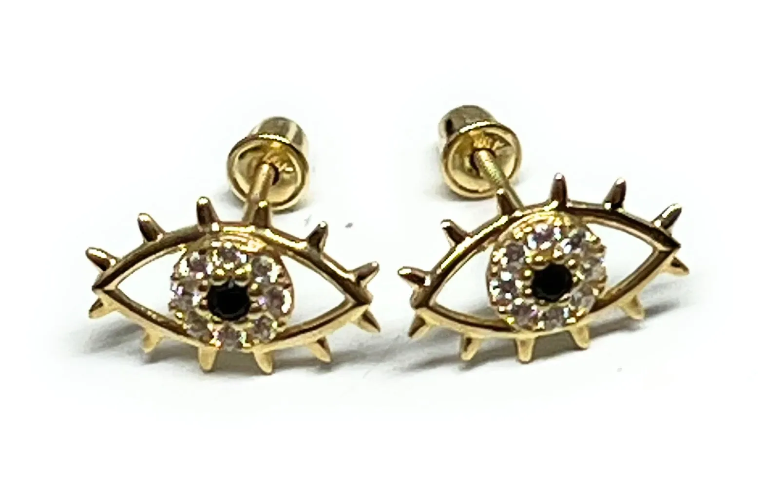 10k Solid Gold CZ Evil Eye Mini Dainty Stud Earrings (FCE 04)