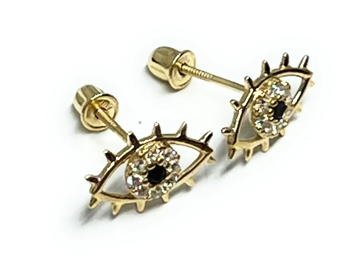 10k Solid Gold CZ Evil Eye Mini Dainty Stud Earrings (FCE 04)