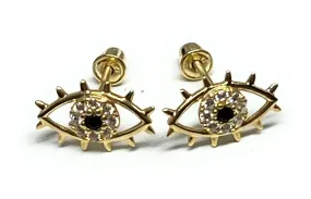 10k Solid Gold CZ Evil Eye Mini Dainty Stud Earrings (FCE 04)