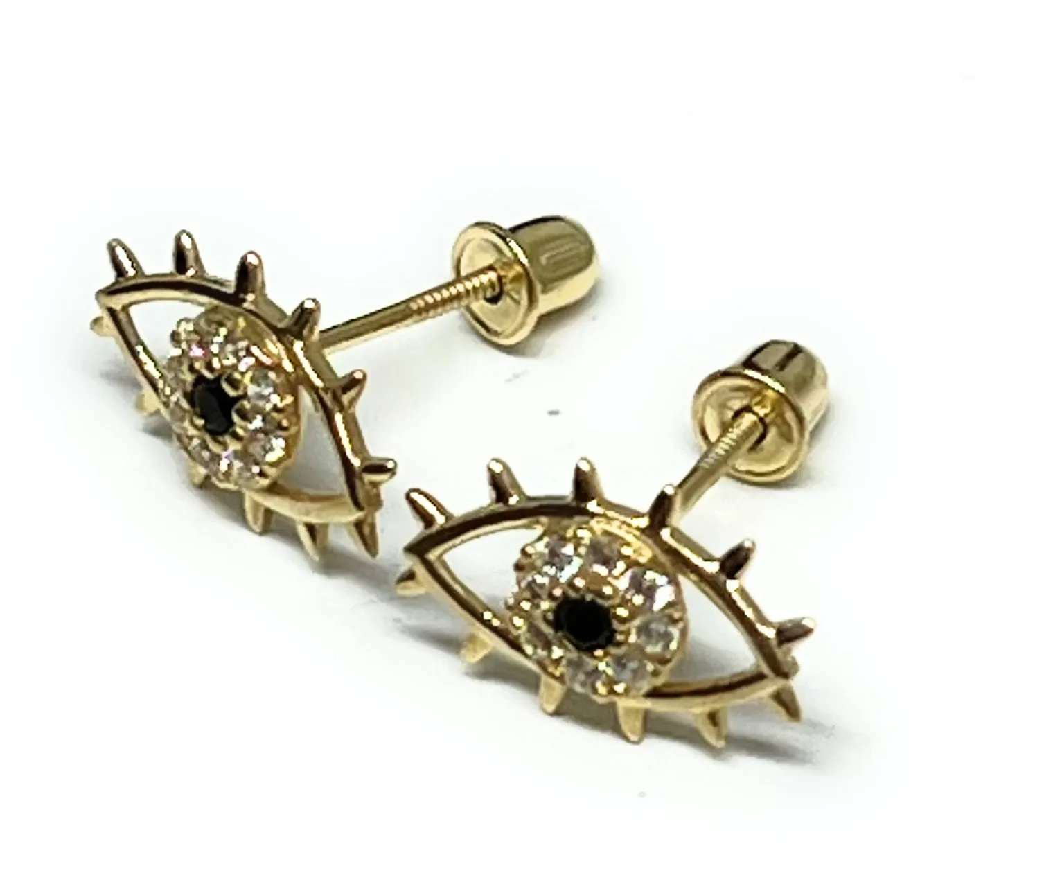 10k Solid Gold CZ Evil Eye Mini Dainty Stud Earrings (FCE 04)