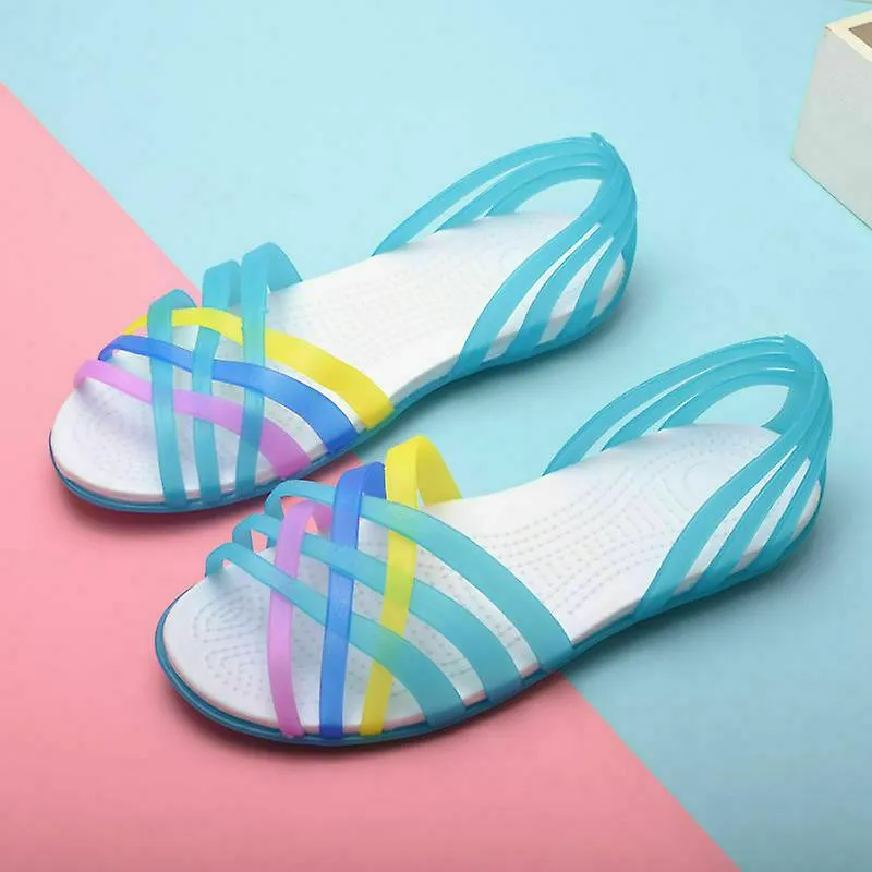 2022 Verano Mujeres Beach Sandalias planas coloridas Open Toe Jelly Cutout Flats