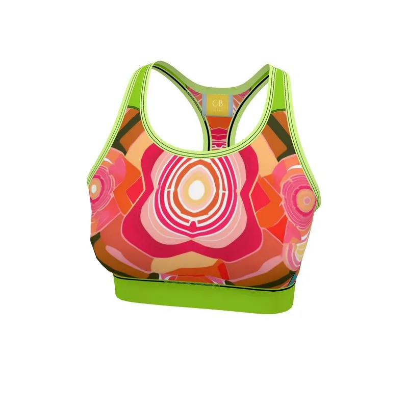 Abstract Cabbage Rose Unpadded Sports Bra