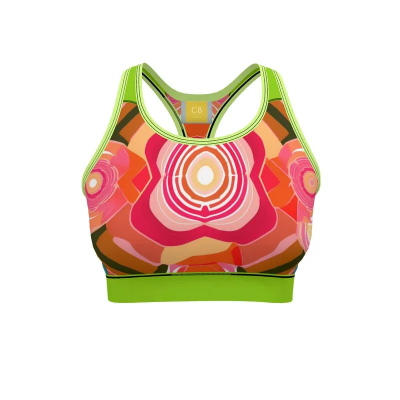 Abstract Cabbage Rose Unpadded Sports Bra