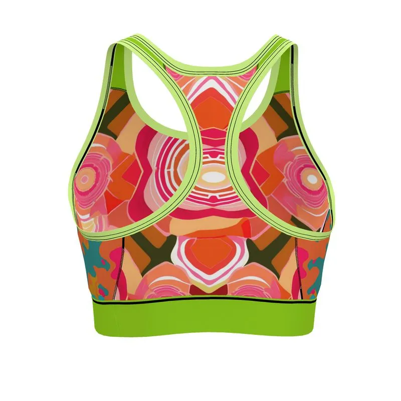 Abstract Cabbage Rose Unpadded Sports Bra