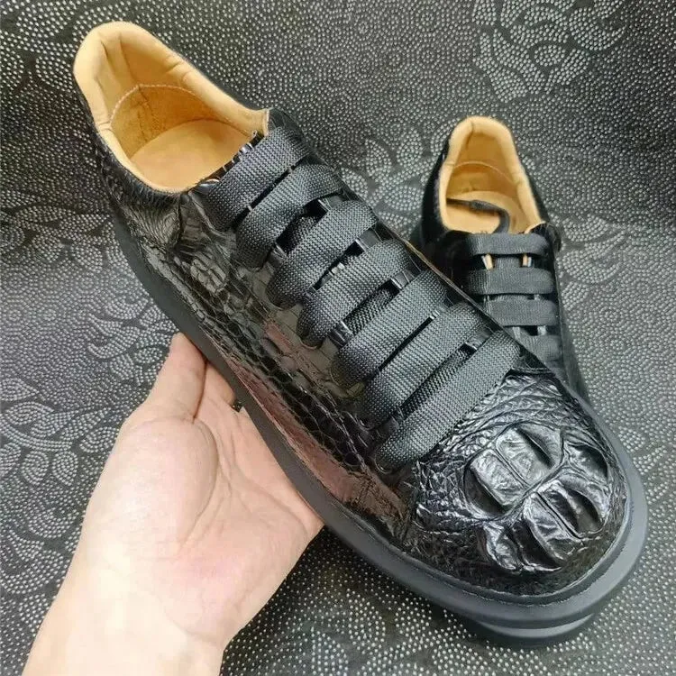 Alligator Pattern Crocodile Skin Leather Lace-up Casual Shoes for Men