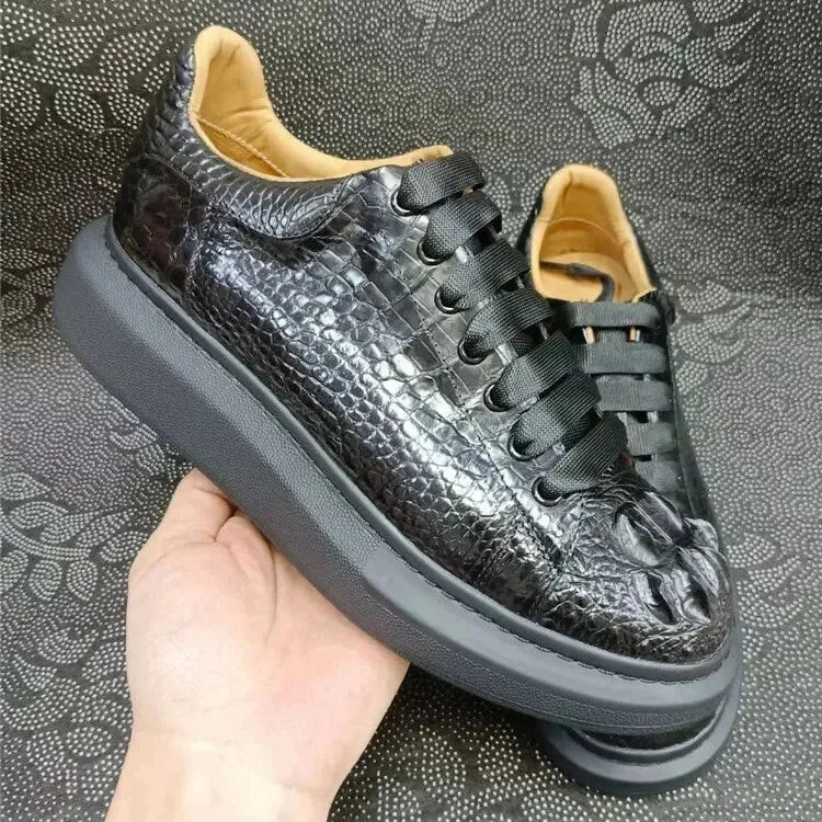 Alligator Pattern Crocodile Skin Leather Lace-up Casual Shoes for Men