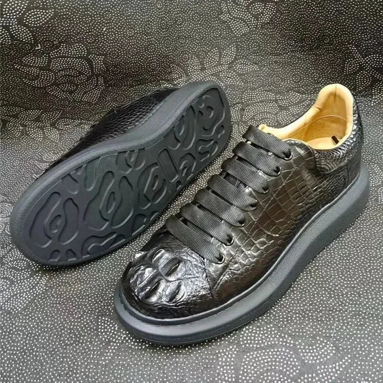 Alligator Pattern Crocodile Skin Leather Lace-up Casual Shoes for Men