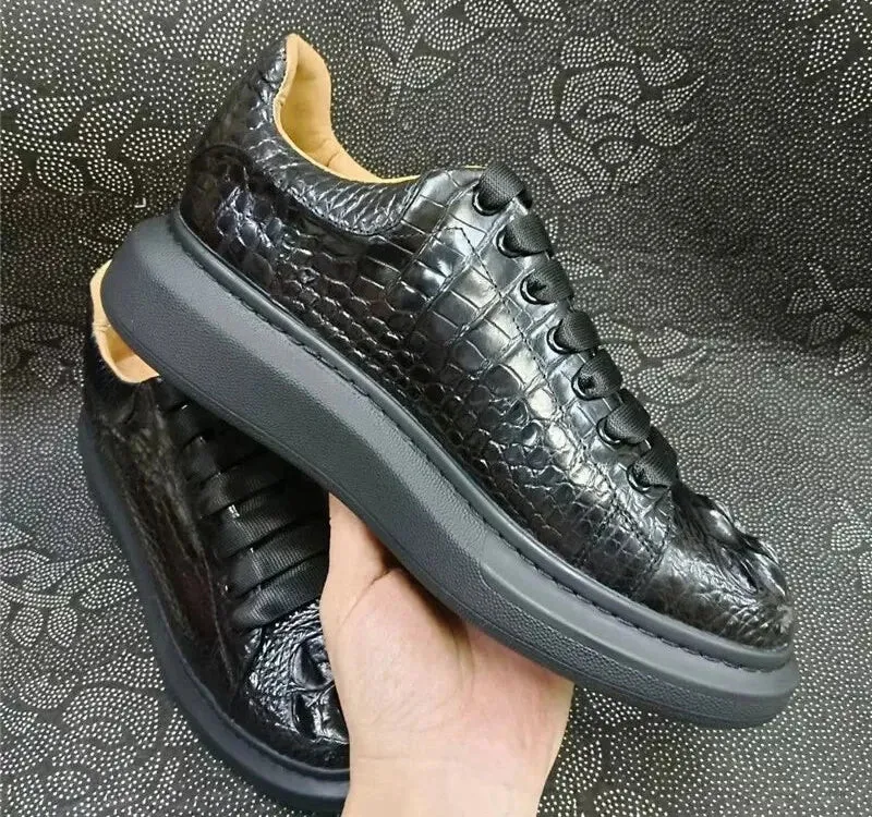 Alligator Pattern Crocodile Skin Leather Lace-up Casual Shoes for Men