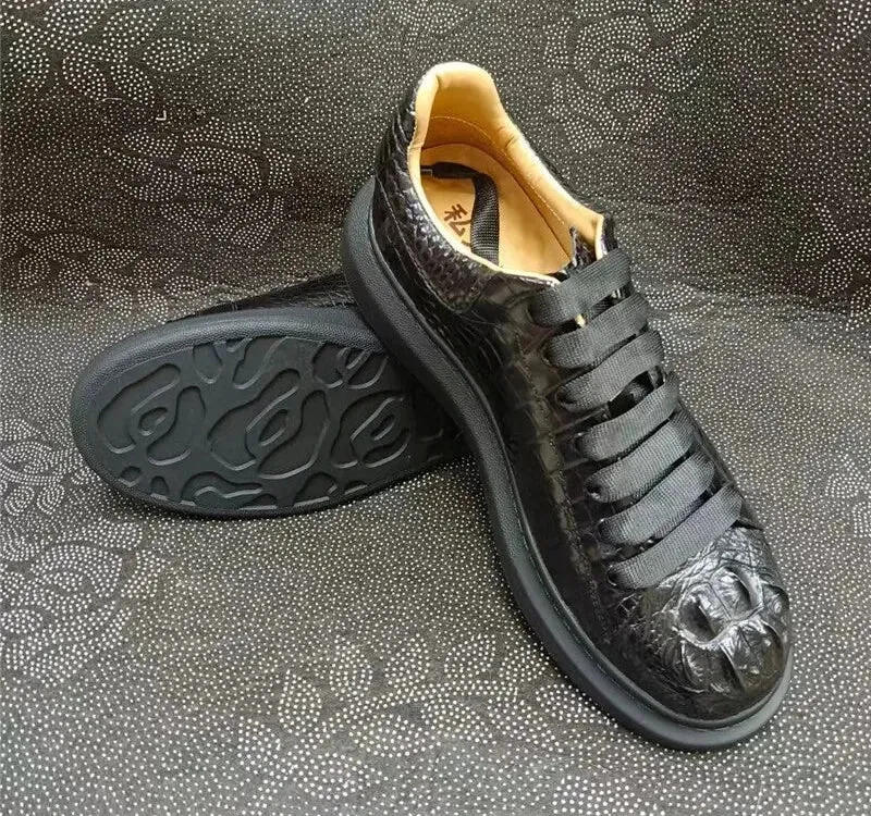 Alligator Pattern Crocodile Skin Leather Lace-up Casual Shoes for Men