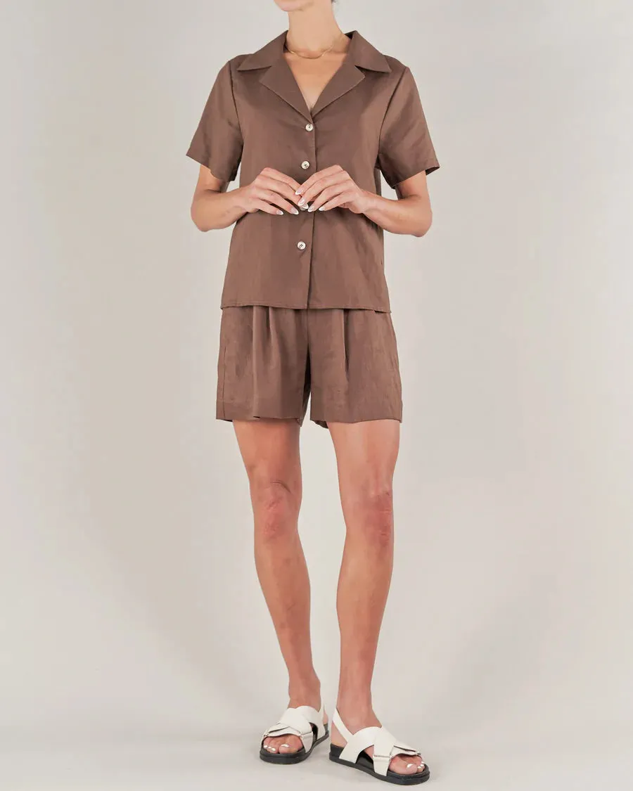 Amelius - Cancun Linen Bowling Shirt Chocolate