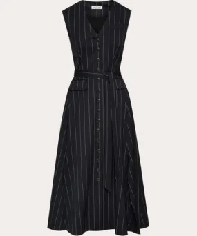 Argent Women's Pinstripe Stretch-Wool Midi Dress