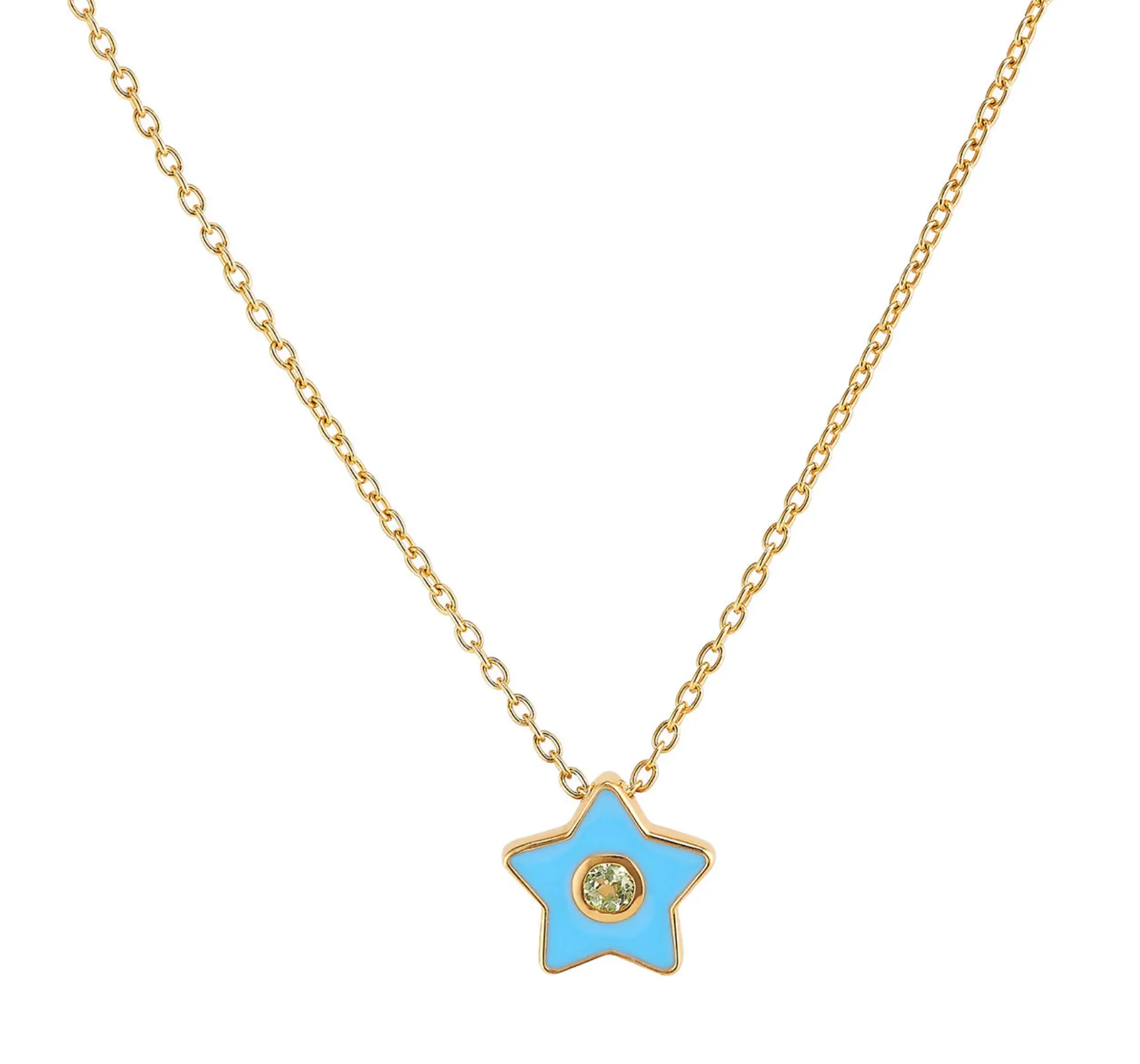 ASHA MINI ENAMEL STAR NECKLACE-LT. BLUE/PERIDOT