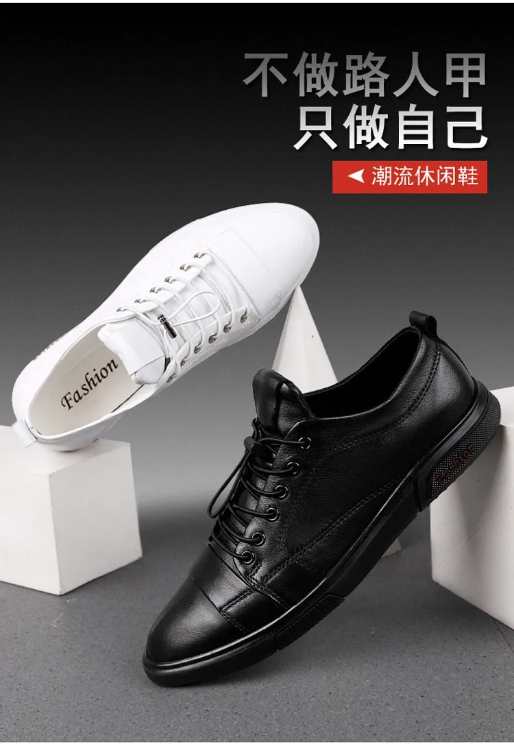 Autumn Men's Genuine Leather Flat Lace-Up Casual Shoes with Massage - Google SEO friendly.