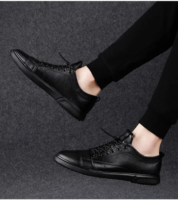 Autumn Men's Genuine Leather Flat Lace-Up Casual Shoes with Massage - Google SEO friendly.