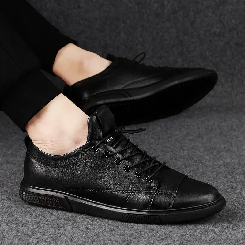 Autumn Men's Genuine Leather Flat Lace-Up Casual Shoes with Massage - Google SEO friendly.