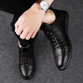 Autumn Men's Genuine Leather Flat Lace-Up Casual Shoes with Massage - Google SEO friendly.