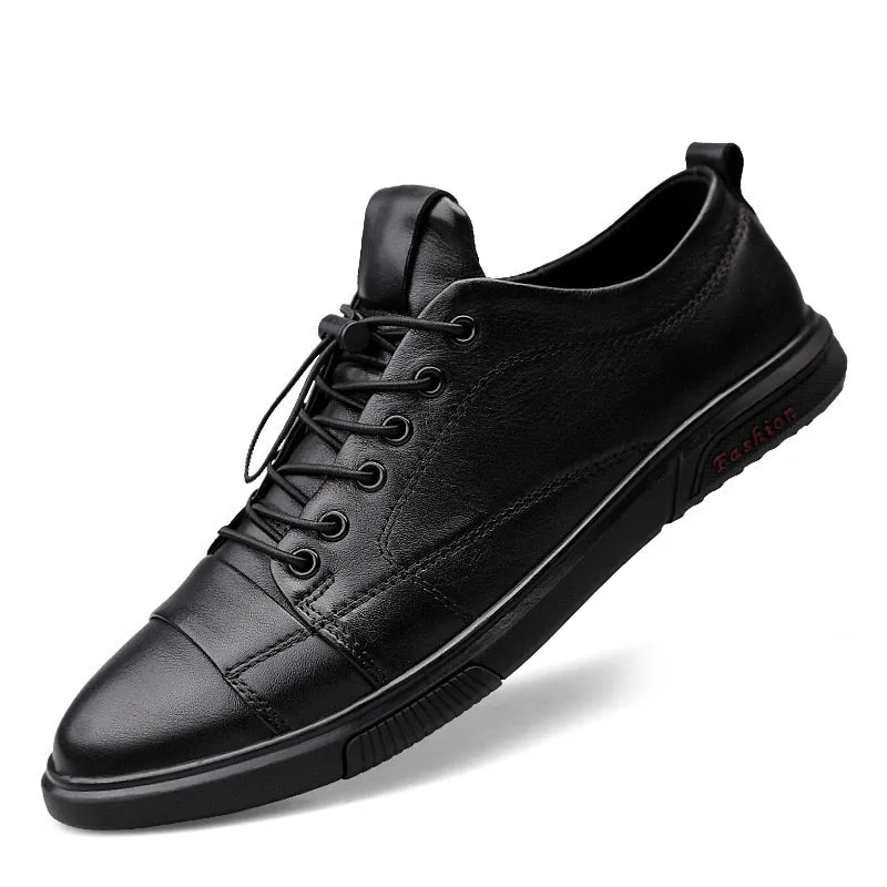 Autumn Men's Genuine Leather Flat Lace-Up Casual Shoes with Massage - Google SEO friendly.