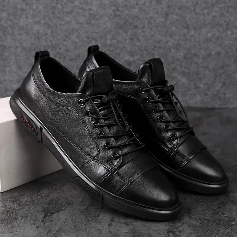 Autumn Men's Genuine Leather Flat Lace-Up Casual Shoes with Massage - Google SEO friendly.