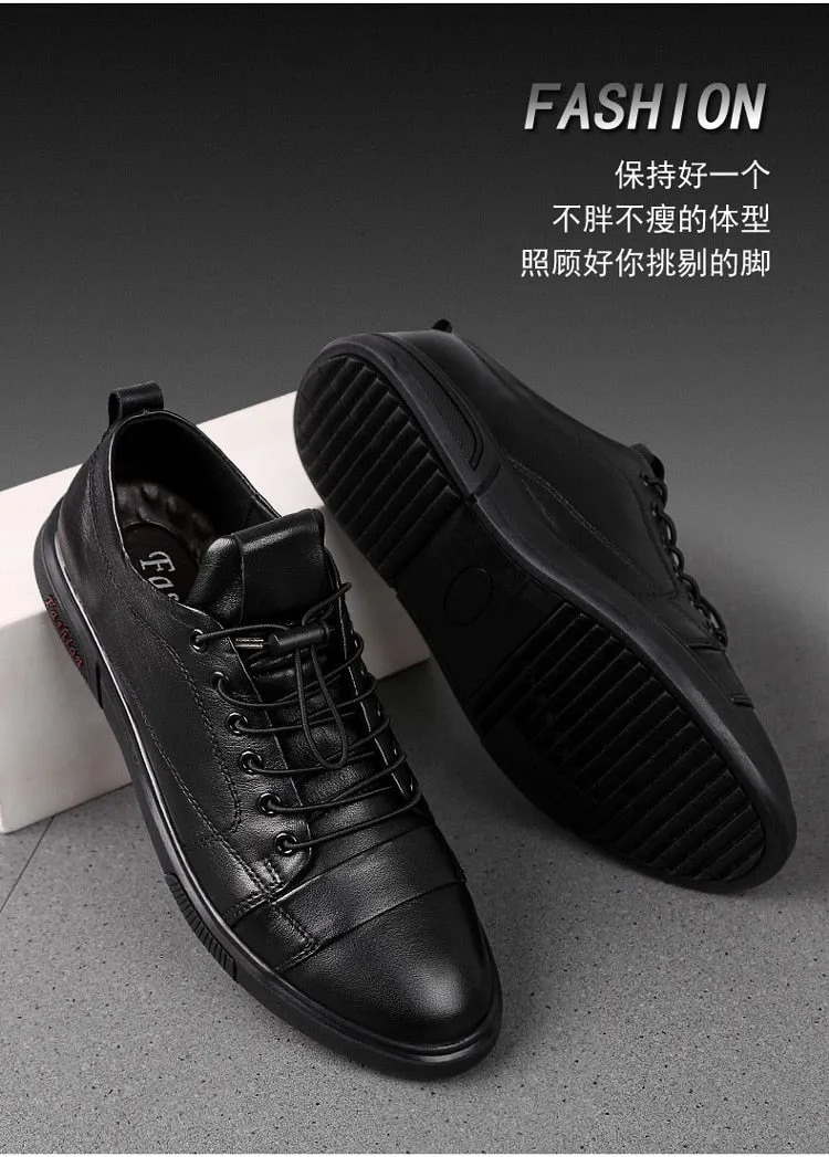 Autumn Men's Genuine Leather Flat Lace-Up Casual Shoes with Massage - Google SEO friendly.