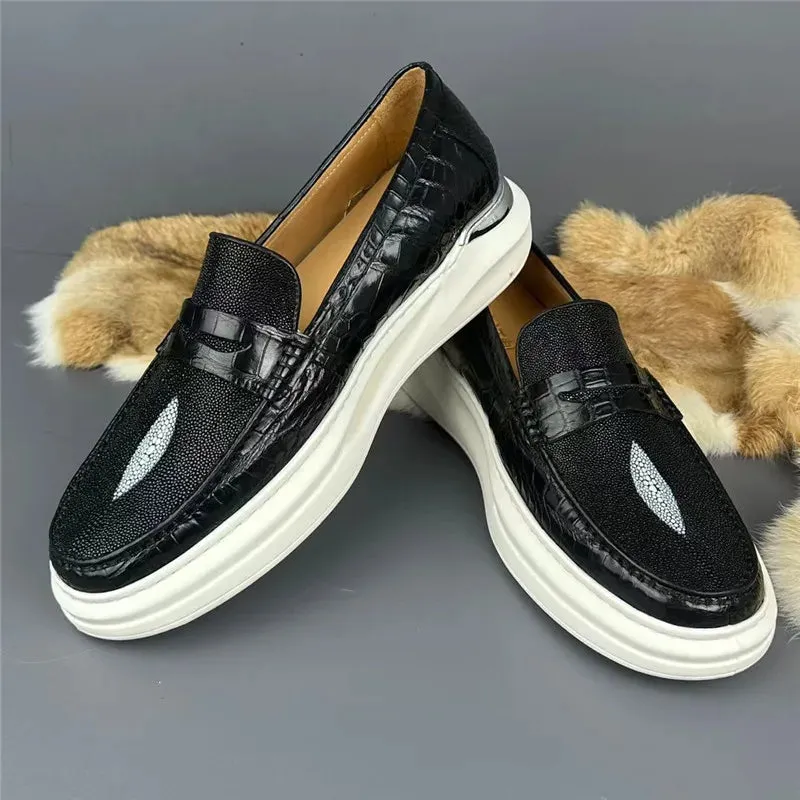 Autumn Men's Slip-on Casual Shoes - Genuine Leather Patchwork Pattern