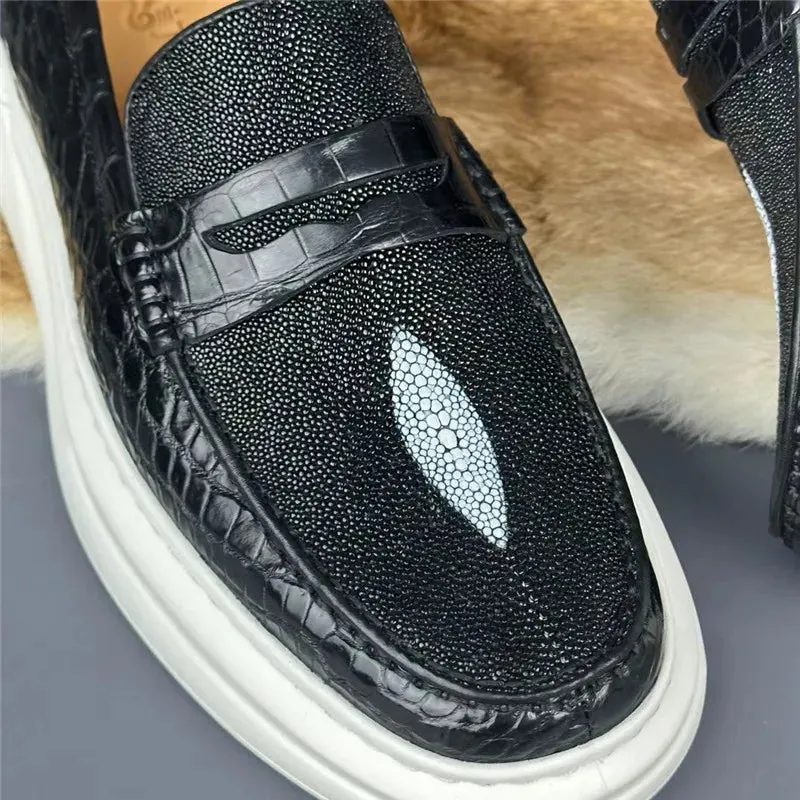 Autumn Men's Slip-on Casual Shoes - Genuine Leather Patchwork Pattern