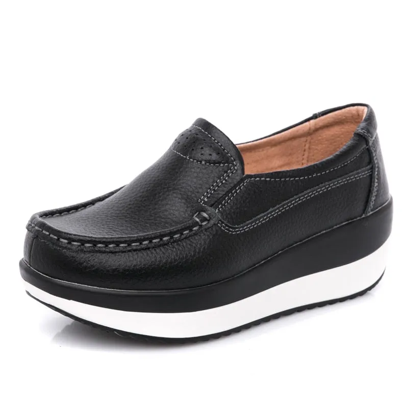 Autumn Round Toe Women's Black Leather Casual Shoes.