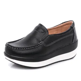 Autumn Round Toe Women's Black Leather Casual Shoes.