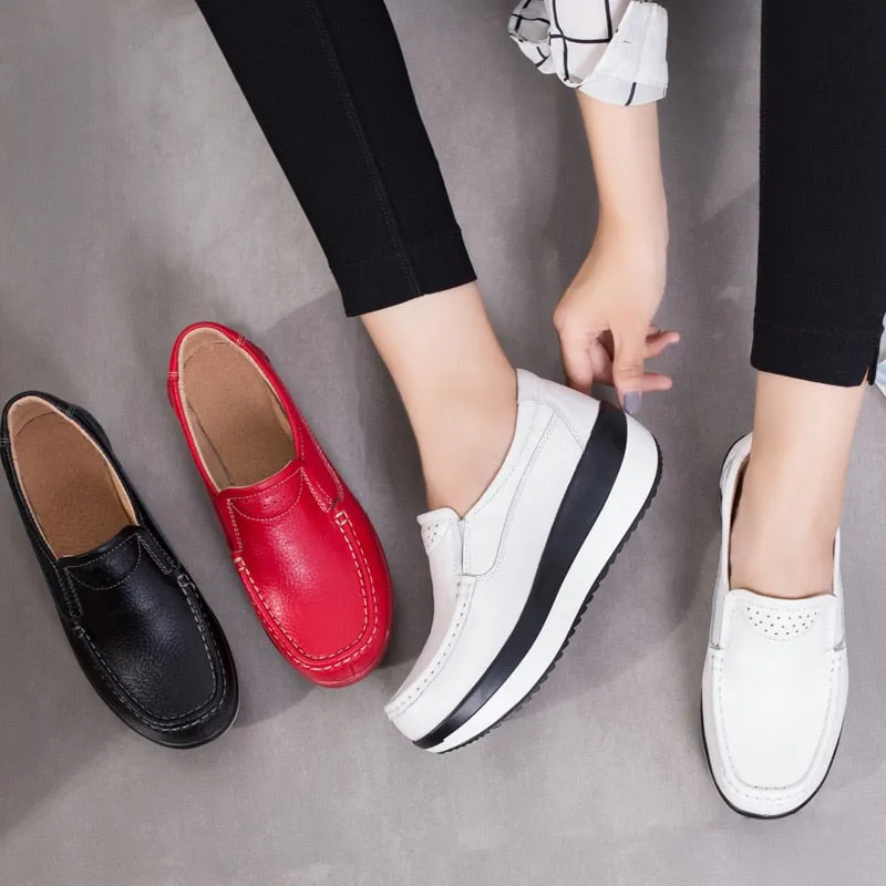 Autumn Round Toe Women's Black Leather Casual Shoes.