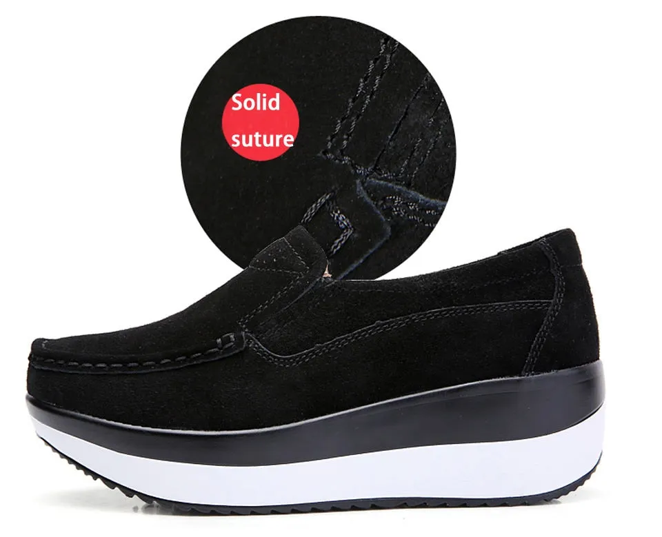 Autumn Round Toe Women's Black Leather Casual Shoes.