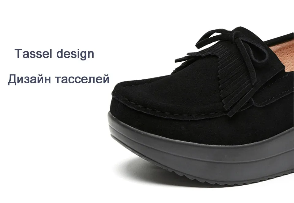 Autumn Round Toe Women's Black Leather Casual Shoes.