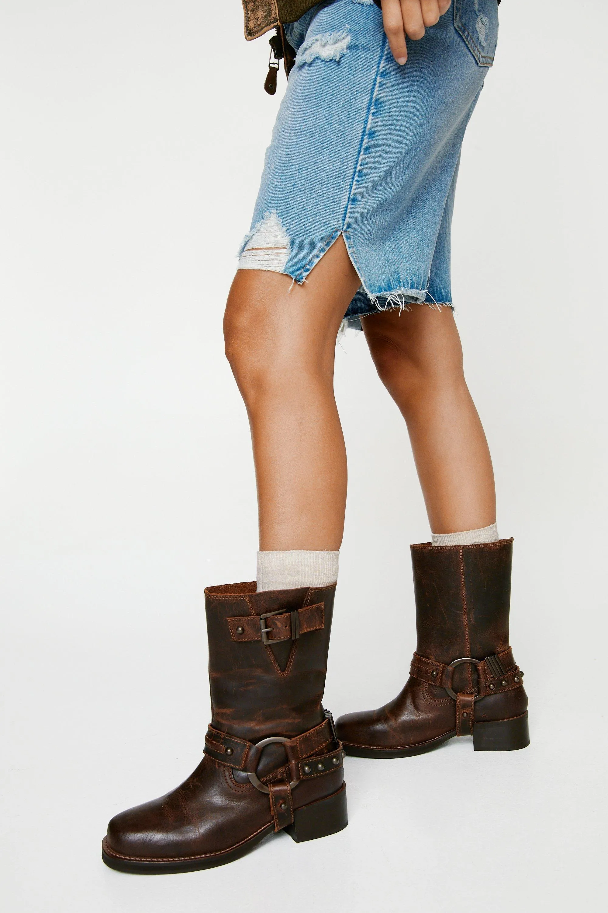 Boots | Tarnished Leather Buckle Harness Ankle Boots | NastyGal