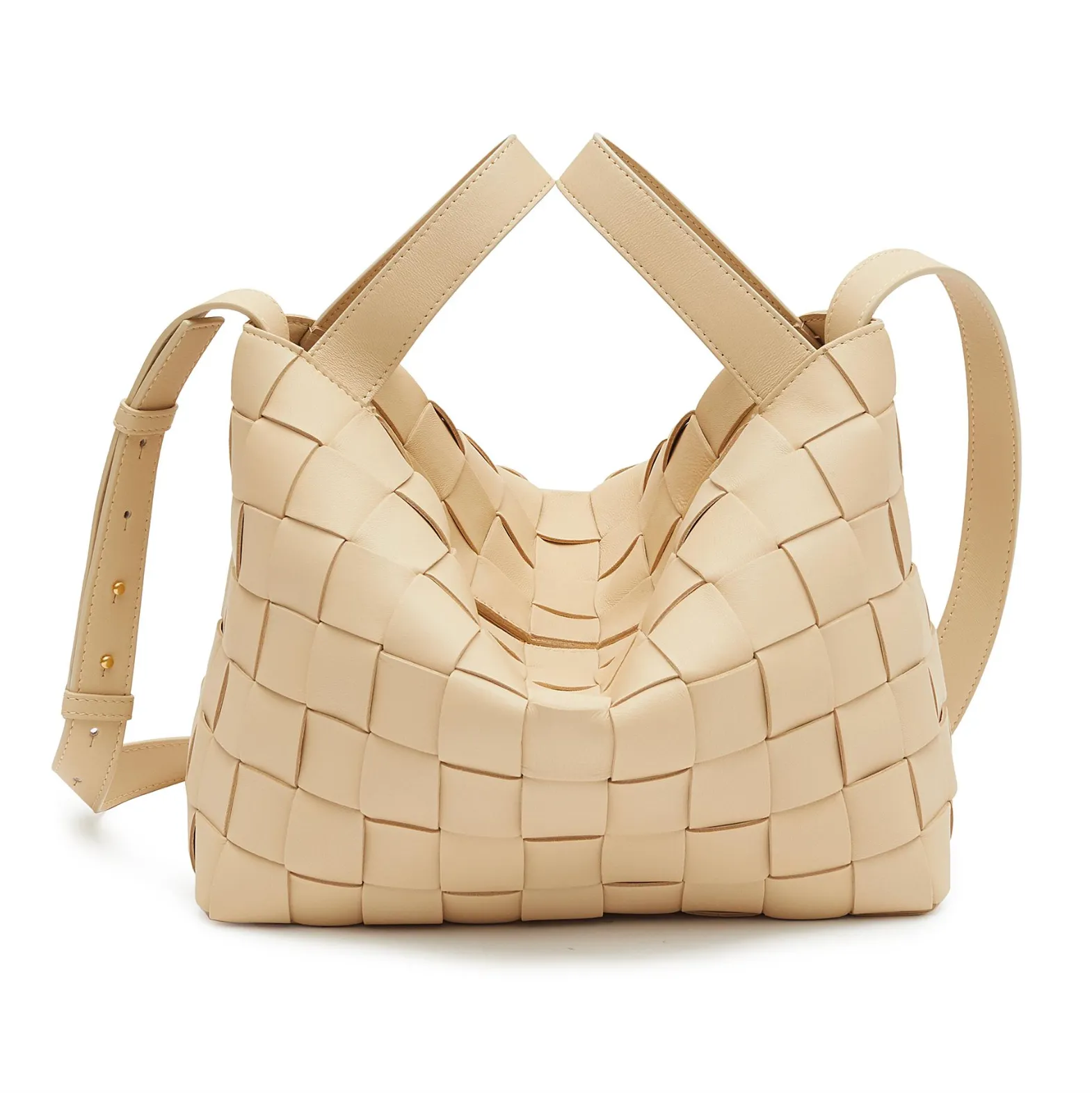 'BOWLING CASSETTE' WOVEN LEATHER BAG - LIGHT BEIGE