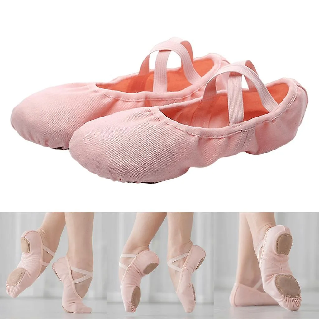 Canvas Ballet Slipper Split-Sole Shoes Fitness Gymnastics Flats Pink_32