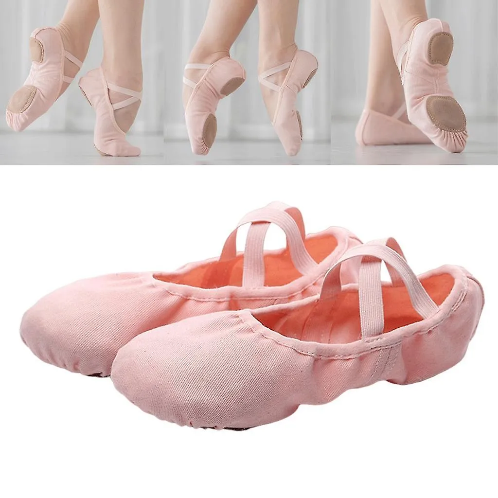 Canvas Ballet Slipper Split-Sole Shoes Fitness Gymnastics Flats Pink_32