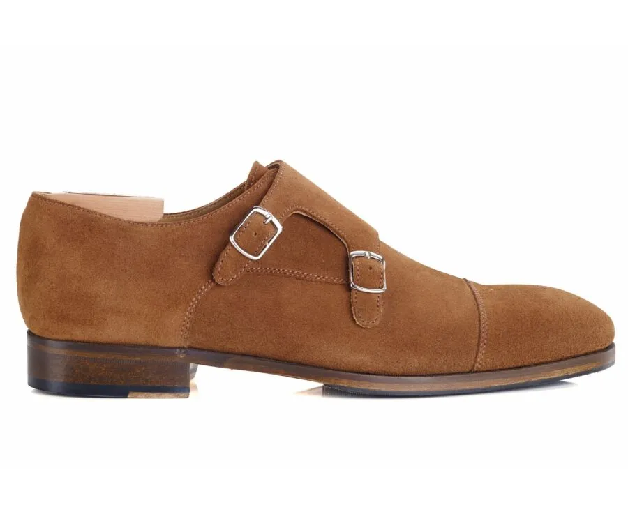 Cognac suede double Buckle Shoes with rubber pad - GRESHEY PATIN