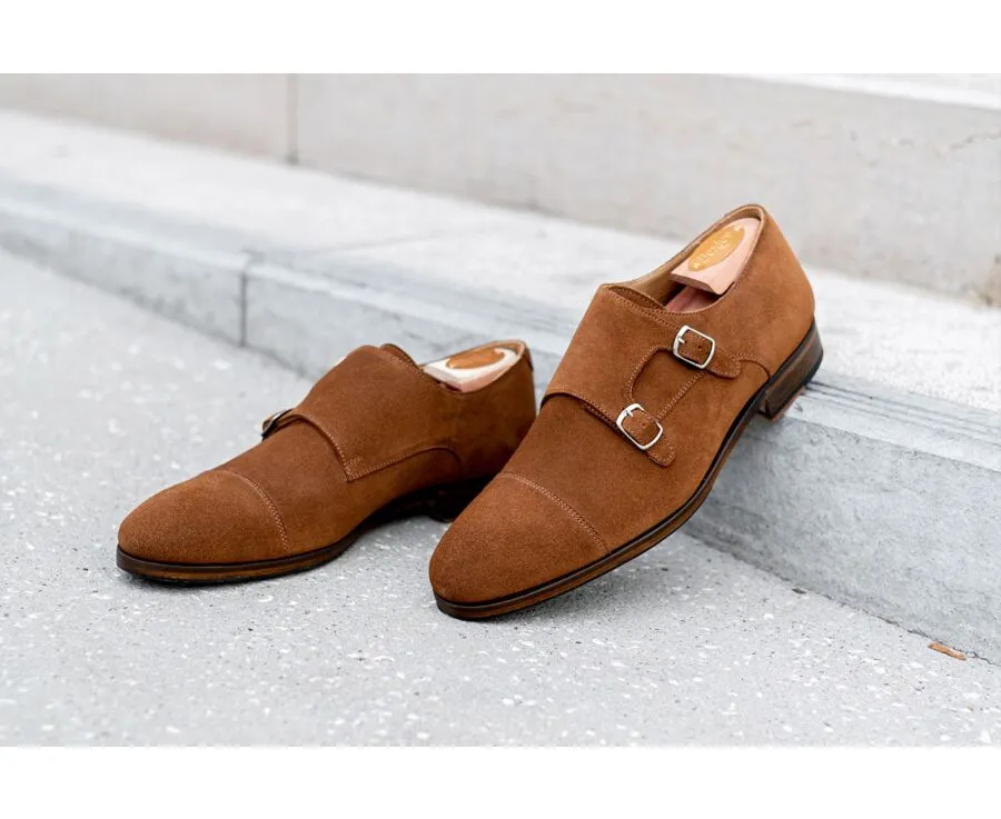 Cognac suede double Buckle Shoes with rubber pad - GRESHEY PATIN