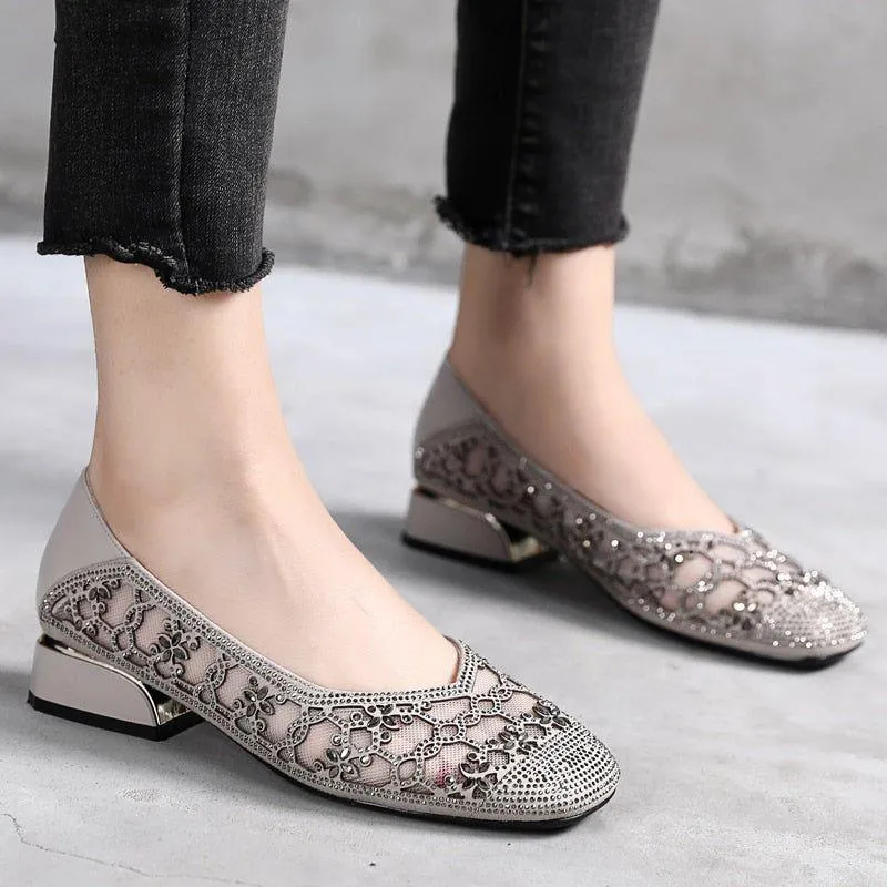 DN323 Women's Crystal Cut-outs Low Heels Casual Shoes - Pumps - Buy Online Now