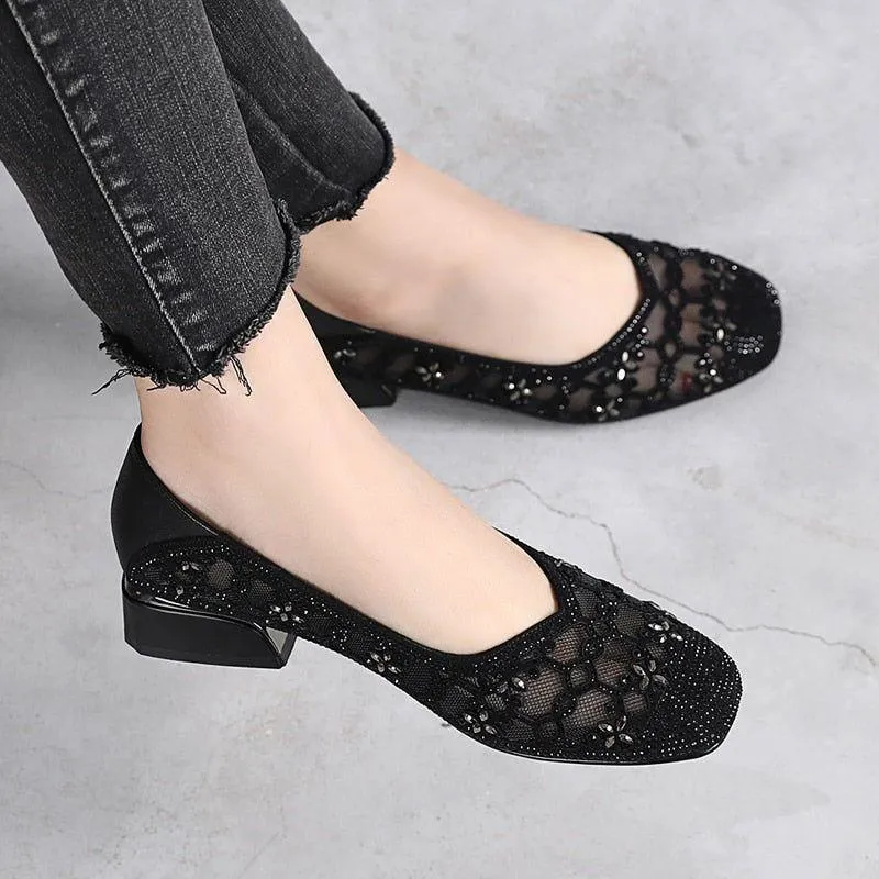 DN323 Women's Crystal Cut-outs Low Heels Casual Shoes - Pumps - Buy Online Now