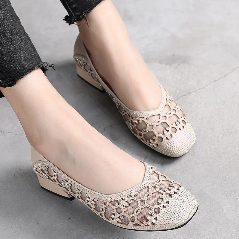 DN323 Women's Crystal Cut-outs Low Heels Casual Shoes - Pumps - Buy Online Now