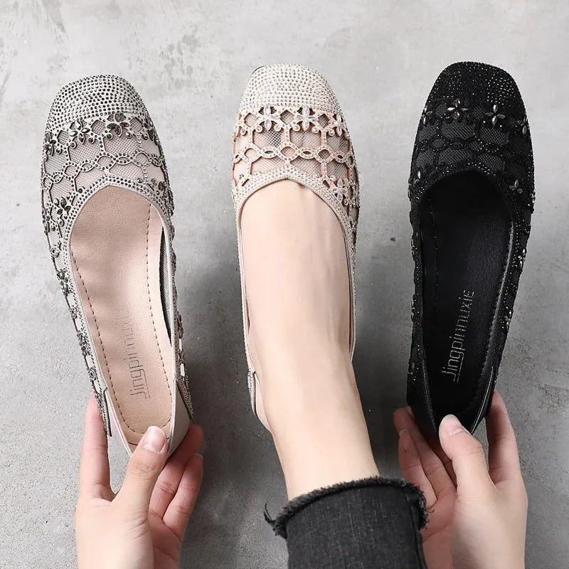 DN323 Women's Crystal Cut-outs Low Heels Casual Shoes - Pumps - Buy Online Now