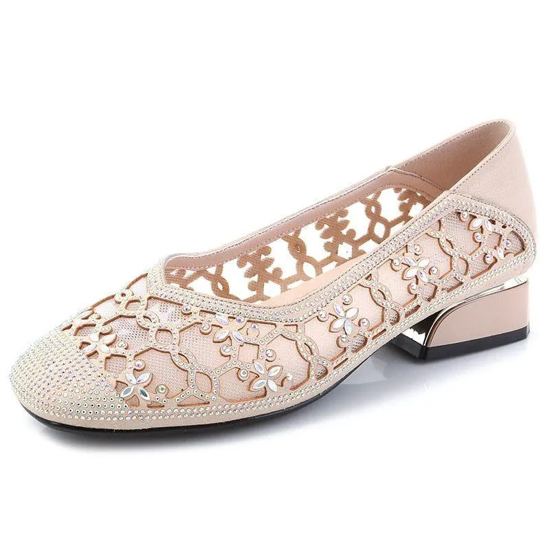 DN323 Women's Crystal Cut-outs Low Heels Casual Shoes - Pumps - Buy Online Now