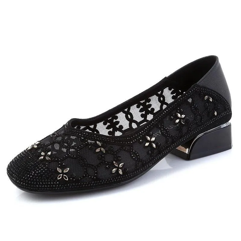 DN323 Women's Crystal Cut-outs Low Heels Casual Shoes - Pumps - Buy Online Now