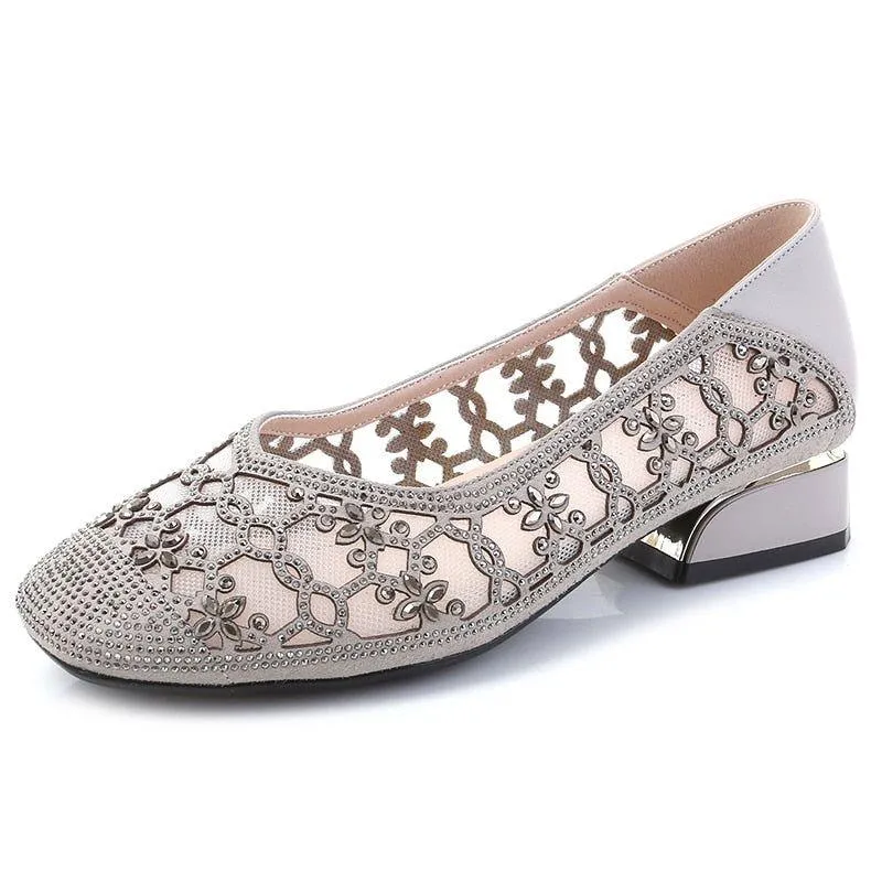 DN323 Women's Crystal Cut-outs Low Heels Casual Shoes - Pumps - Buy Online Now