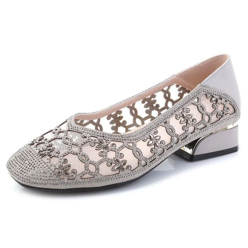 DN323 Women's Crystal Cut-outs Low Heels Casual Shoes - Pumps - Buy Online Now