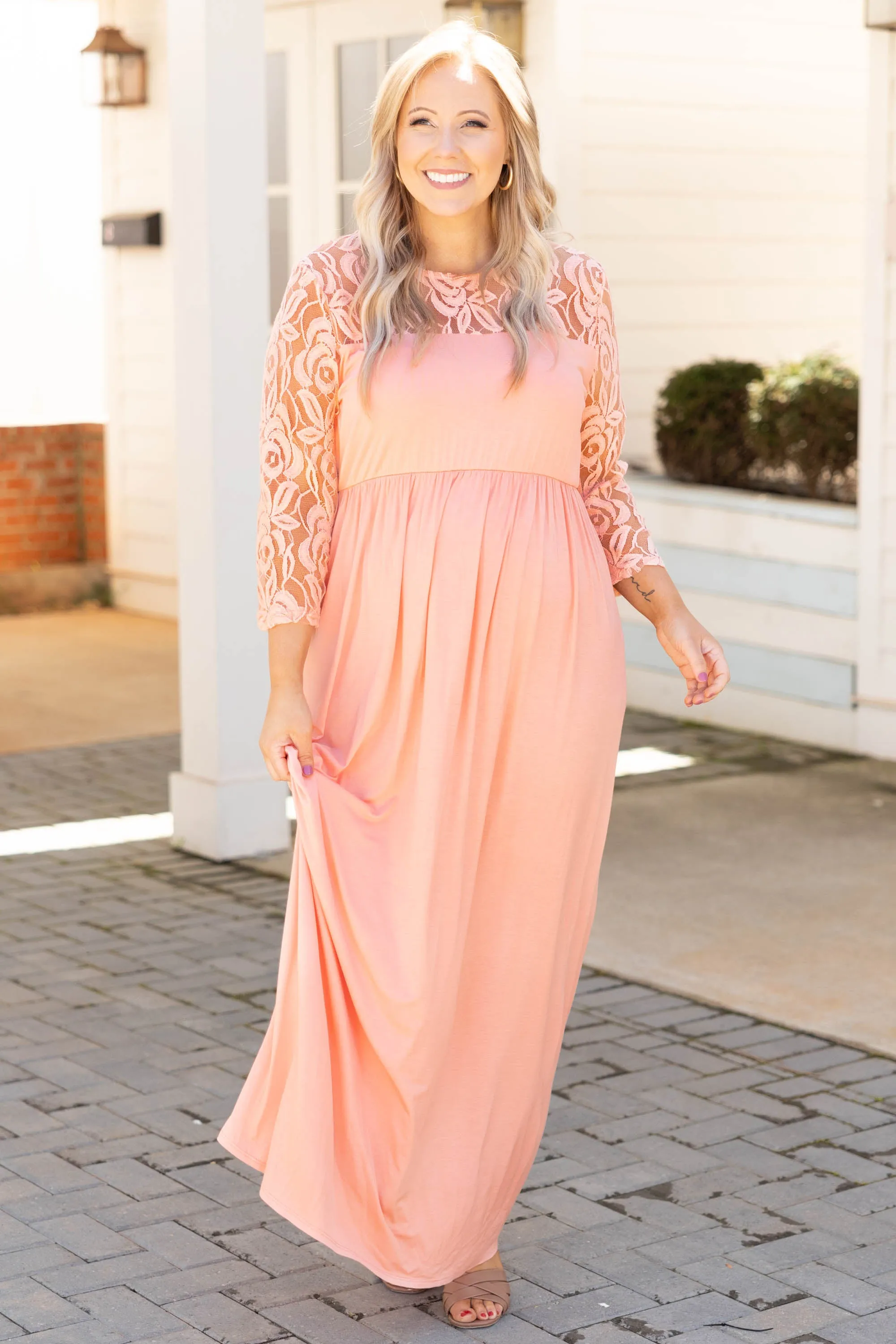 Elegant Peach Maxi Dress