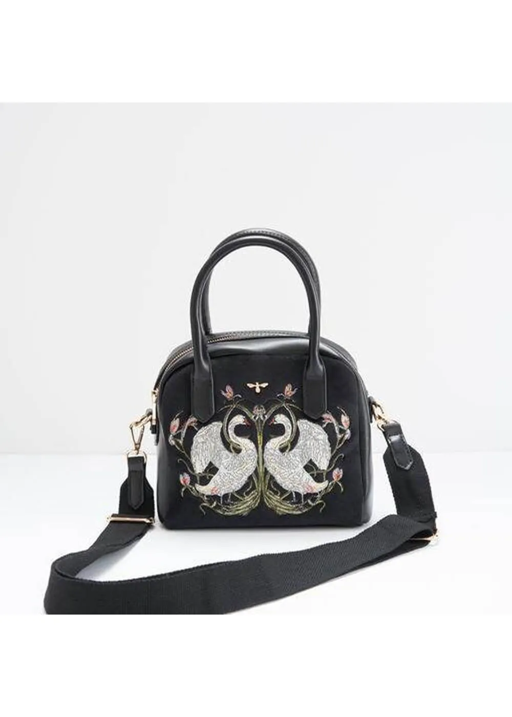 Fable England Eloise Swan Mini Bowling Bag Black