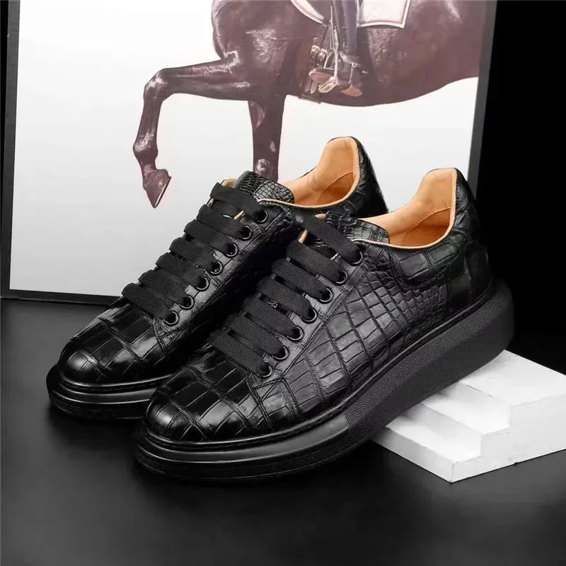 Genuine Crocodile Leather Thick Sole Lace-up Casual Shoes