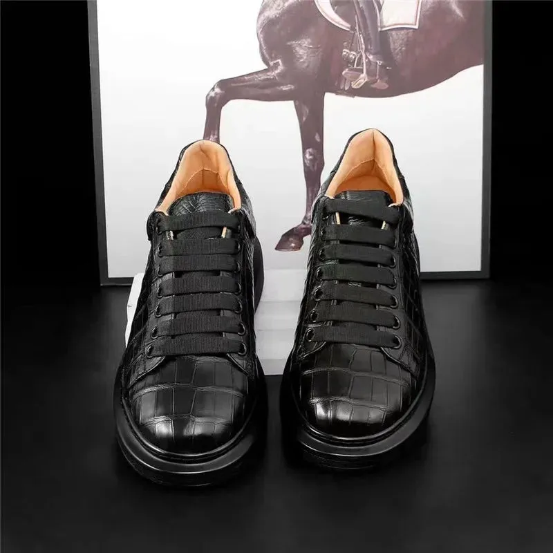 Genuine Crocodile Leather Thick Sole Lace-up Casual Shoes