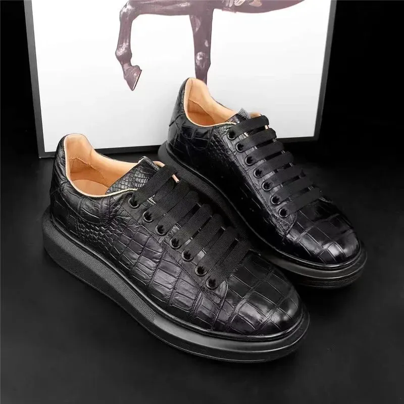 Genuine Crocodile Leather Thick Sole Lace-up Casual Shoes