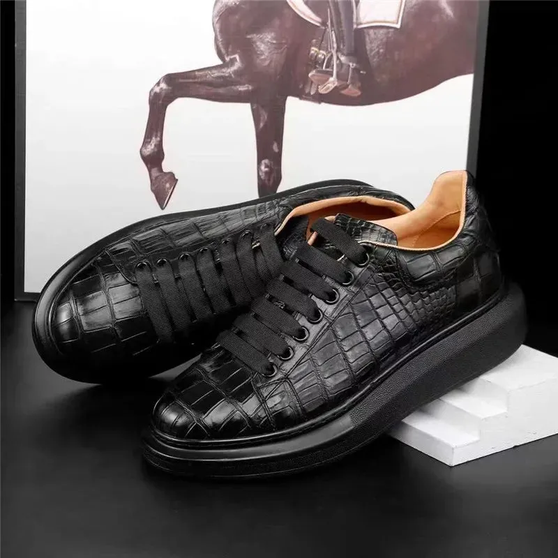 Genuine Crocodile Leather Thick Sole Lace-up Casual Shoes